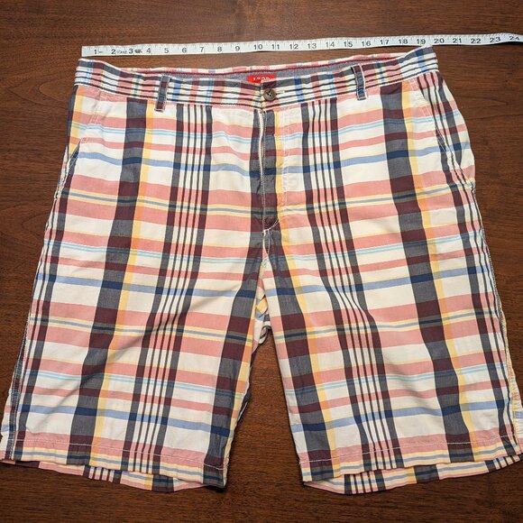 Izod Madras Patchwork Plaid Shorts – Blue/Pink, Size 38, 100% Cotton - Picture 1 of 3